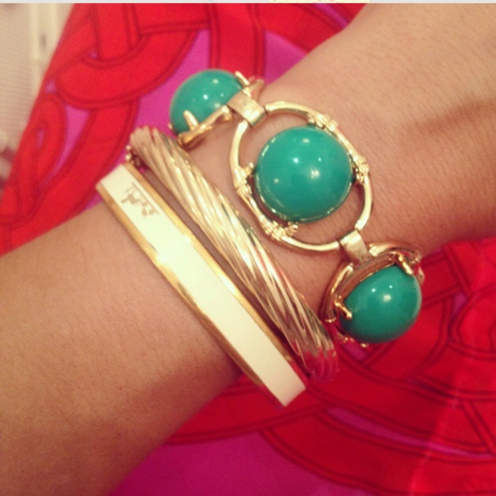 Stella & Dot | Kelly Green Cabochon + Gold Bambooππβ¨Zinnia Bracelet - Picture 5 of 10